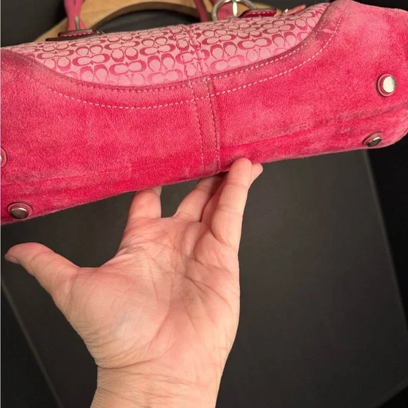 Vintage Coach 7080 pink soho signature canvas jacquard satchel purse suede trim - Picture 5 of 14